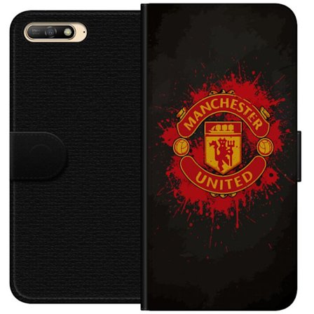 Kompatibelt Lommeboketui til Huawei Huawei Y6 (2018) Manchester United logo i rød og gul farge med røff sportslig bakgrunn