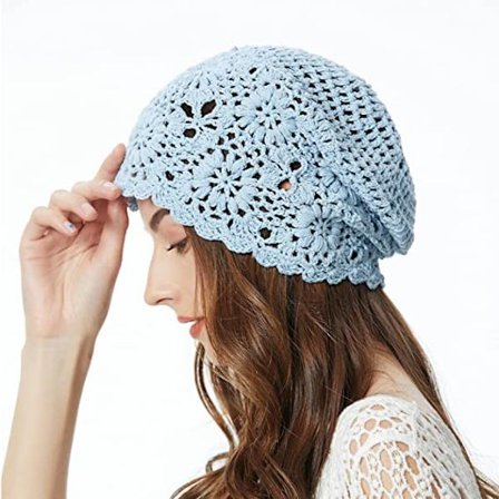 Naisten ohut puuvillahattu (taivaansininen), käsin neulottu ontto su