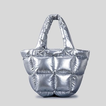Puffer Tote Bag Quiltet Puffy Håndtaske SØLV