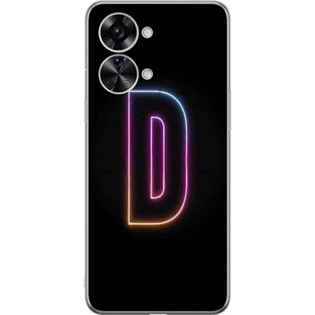 Kompatibelt Mobilskal till OnePlus OnePlus Nord 2T Minimalistisk neonbokstav D i färgskiftande ljus mot svart bakgrund i modern digital design