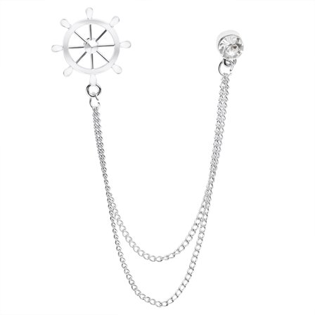 Chaîne de col de chemise avec zircone et roue de bateau argentée pour hommes - Épingles de cols de chemises - pour Hommes - Trendhim