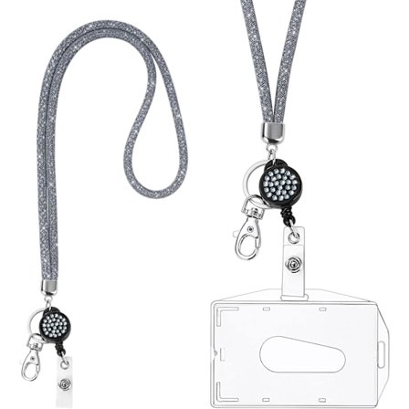 Kristallhalsband Lanyard, (Grå) Bling Nyckelring Genomskinlig Badge Holde