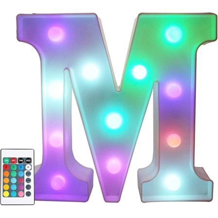 Färgglada LED-skyltbokstäver i RGB för bröllop, födelsedag, juldekoration med fjärrkontroll, bokstav M