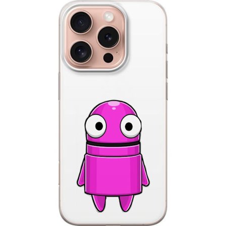 Yhteensopiva Puhelinkuori Apple Apple iPhone 16 Pro Roosa piirretty hahmo, jossa pyöreä muoto ja suuret silmät tummalla taustalla