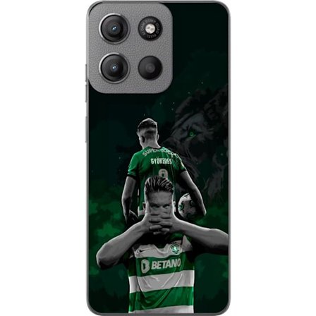 Yhteensopiva Puhelinkuori Motorola Moto G15 Power Neonmotiivi, jossa teksti "Gaming is in my DNA" sinisenä ja punaisena tiiliseinällä, jossa loistava