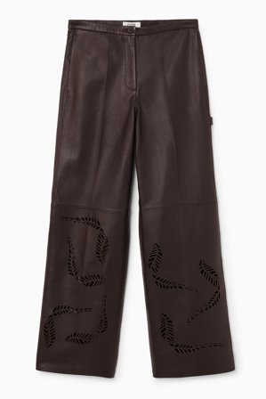 COS Women's Broderie Anglaise Leather Utility Trousers in Brown
