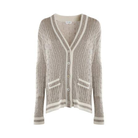 Saint Laurent, Ribbed Knit Cardigan Beige, Dames, Maat:S