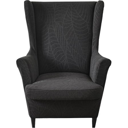 Vanntett Wingback Stol Trekk 2 Deler, Stretch Spandex Wing Stol Trekk for Stue, Vaskbart Lenestol Sofa Trekk (Svart)