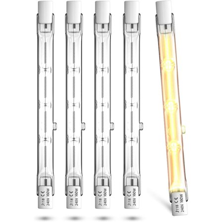 150W Halogen J118 R7S LED-erstatningslyspære 118mm Sikkerhedsstråle Halogen Strip Pære Tungsten Lineær R7 ECO Varm Hvid 2700K, 220-240V, 5-pak