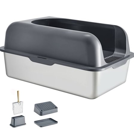 Extra Stor Kattsandlåda - DUOKU - Rostfritt Stål - 60 x 40 x 30 cm - 6 tum Djup - Storkatt