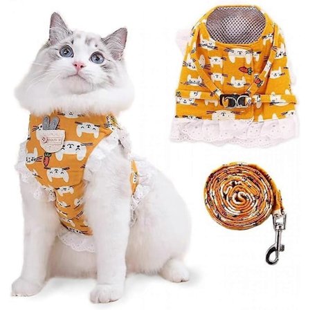 Morsiamen kissan valjaat ja talutushihnasetti pitsireunuksella, pakovarma harjattu kissa koiran liivivaljas kävelyyn ja matkustamiseen S