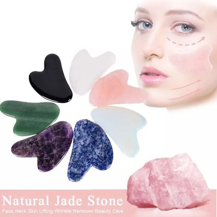 Naturlig Gua Sha Jade Rose Quartz Stone Face Board Tool -