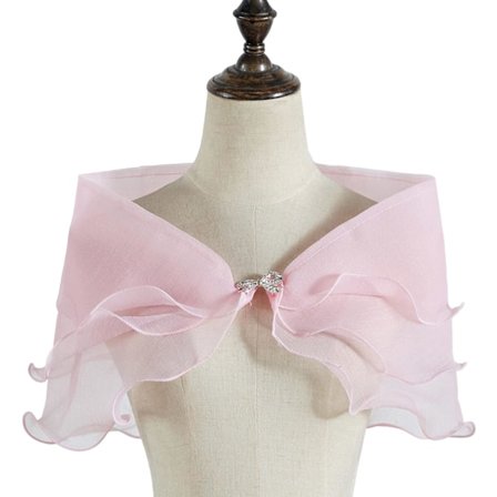 Bryllups-slør i gas med sløyfe og klips, mesh-bolero, elegant festkjole