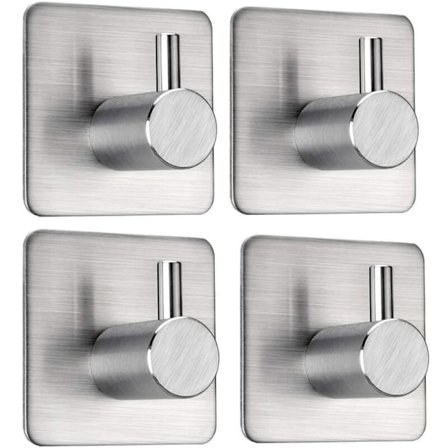 Handdukshängare, självhäftande, handdukshållare utan borrning, väggkrokar, 4 klädkrokar i rostfritt stål upp till 8 kg
