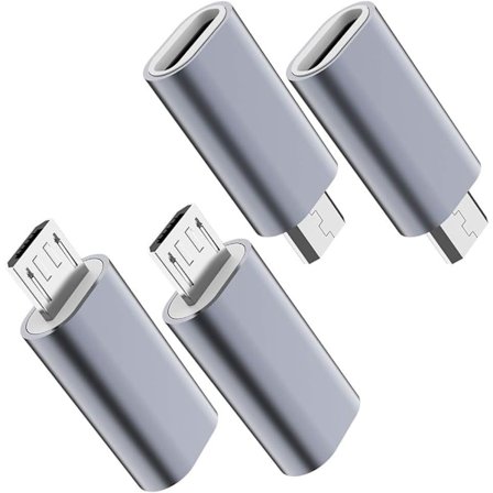 USB-C till Micro-USB-adapter, (4-pack) Typ C Hona till Micro USB Hane Konverteringskontakt Stöd för Laddning Data Synkronisering (Grå)