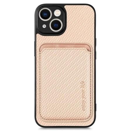 iPhone 15 Mobilskal Korthållare Kolfiber - Rosa