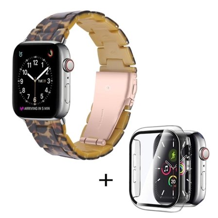 Apple Watch SE 2022 (44mm) klockarmband med 3 pärlor i resin och genomskinligt hölje - Leopard