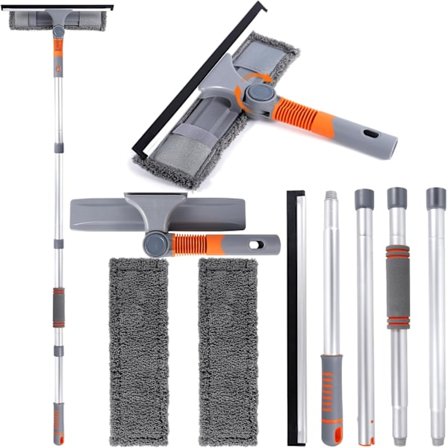 5-in-1 ammattimainen ikkunankuivain, ikkunanpesusetti 2 mikrokuituliinalla ja 162 cm teleskooppivarrella, joustavalla päällä