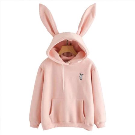 Söt Bunny Hoodie Dam Hoody Rabbit Ear Girl Långärmad Hoodie Sweatshirt Huvkappa Pink L