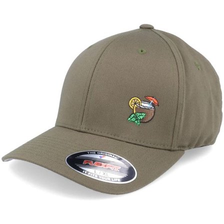 Iconic - Grön flexfit Keps - Summer Pina Coco Nut Drink Olive Flexfit @ Hatstore