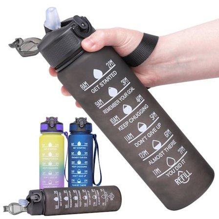 1l Vannflaske med Sugerør & Tidsmarkør MultiColor Flerfarget