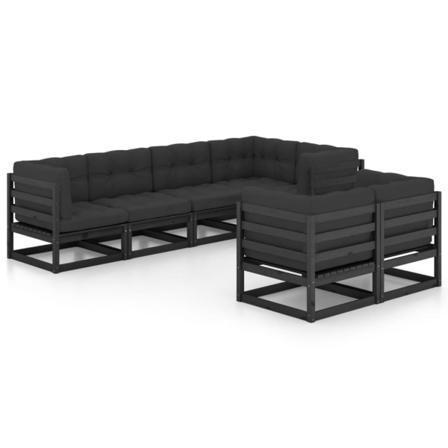 Vidaxl Loungegrupp Med Dynor 7 Delar Massiv Furu Svart