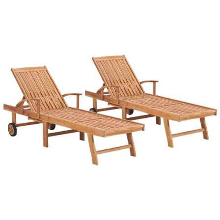 vidaXL Solsäng 2 st med dyna massiv teak Brun