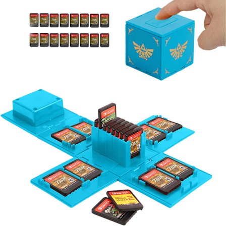 Nintendo Switch-spilkortetui, opbevaringsboks til spilkort, spilkortholder til Nintendo Switch-spil med 16 pladser (Zelda Blå)