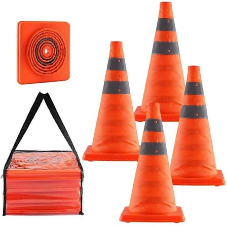 Trafikkoner, 4-pack 45 cm hopfällbara trafikkoner, byggkoner med reflexkrage, & Förvaring