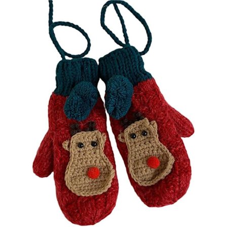 Touchscreen-vanter til vinteren, strikkede, konvertible, fingerløse, varme handsker til kvinder, kolde vinterhandsker, 3D-rensdyr, røde