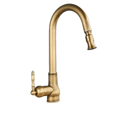 Antik mässing kökskran, utdragbar sprutmunstycke, 360-graders rotation,Antik mässing