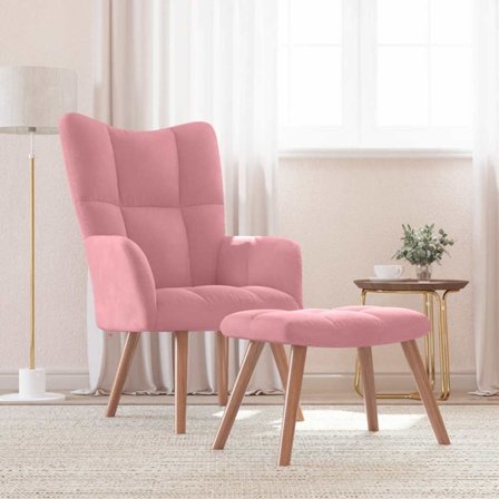 vidaXL Vilstol med fotpall rosa sammet