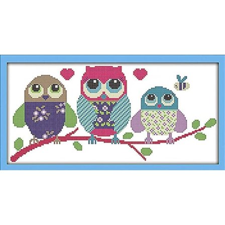 Korssting Kits Stemplet Fuld Udvalg af Broderi Starter Kits til Begyndere DIY 11CT 3 Strands - Tegneserie Ugle 19×9(tommer)