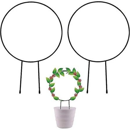 2 kpl metallitukia puutarhakasveille, 33 cm koristeellisia ruukkukasvitukia mustalla pinnoitteella, rautaiset kiipeilykasvitelineet (pyöreä)
