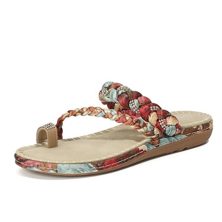 Naisten kesän 2025 boheemit ja tyylikkäät sandaalit - leveä korko strasseilla ja puuhelmillä