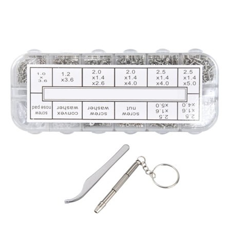 Glasögonreparationssats Glasögonskruvar set med mutter Skruvmejsel Pincett för mobiltelefon surfplatta Klocka Klockglasögon