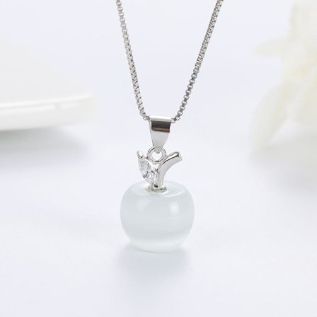 Fruit necklace - silver color with white rhinestone apple