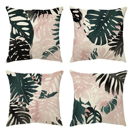 Ett set med 4 tropiska blad kuddfodral dekorativa linne kuddfodral