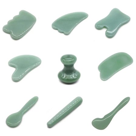 Light Green Natural Jade Guasha Stone Board Facial Eye Guasha Plate Jade Face Massager Scraper Tool For Body Pressure Therapy