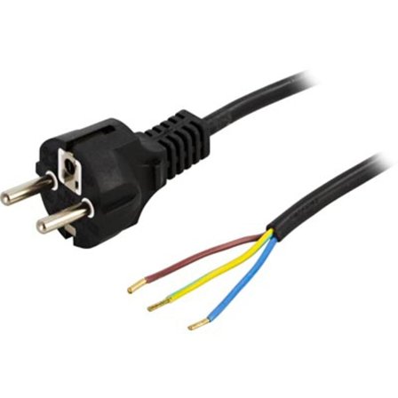 Earthed device cable, straight CEE 7/7 to open end, 2m