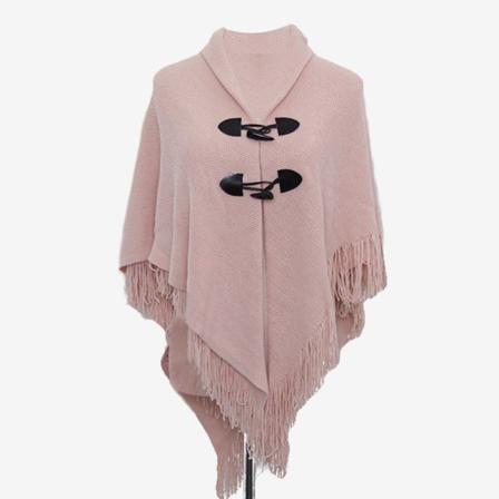 Casual Ponchoscarf För Kvinnor Med Hornknappar V-hals Och V-fåll