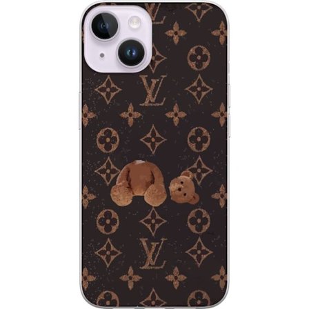 Kompatibel Mobilcover til Apple Apple iPhone 14 Plus Luksuriøst monogrammønster med knust bamse i mørk modeæstetik