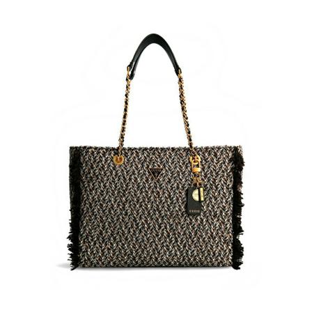 Guess Cessily Tweed Shopper Sort, Dame Indkøbstasker, Størrelse: ONE Size