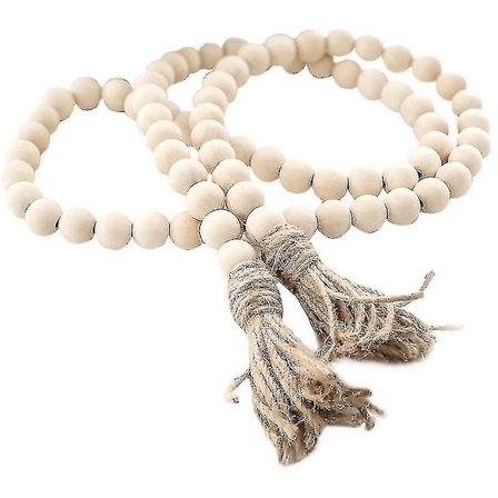 Bondgårdspärlor Träpärl Girlang Med Tofsar Rustik Landstil Dekoration Bön Boho Pärlor Stor Vägg Hängande Dekor1pcs-trä
