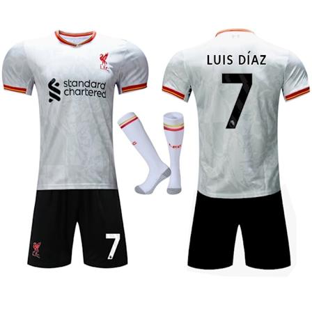 Liverpool FC Bortalagströja Set för Barn och Vuxna med Strumpor Storlek 7 LUIS DIAZ - 2024-2025 - Perfekt No.7 LUIS DIAZ No.7 LUIS DIAZ 28