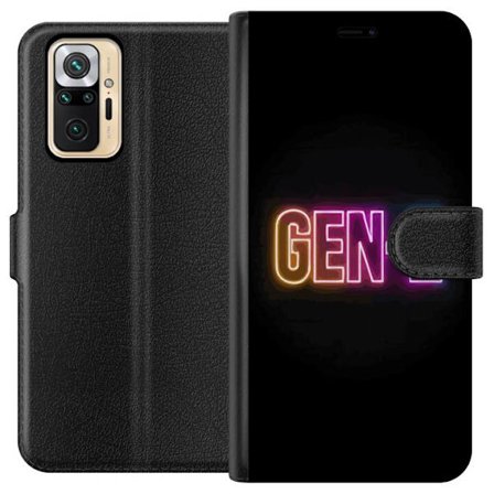 Yhteensopiva Lompakkokotelo Xiaomi Xiaomi Redmi Note 10 Pro Neontext Gen Z värikkäässä valossa tummaa taustaa vasten modernissa digitaalisessa tyy