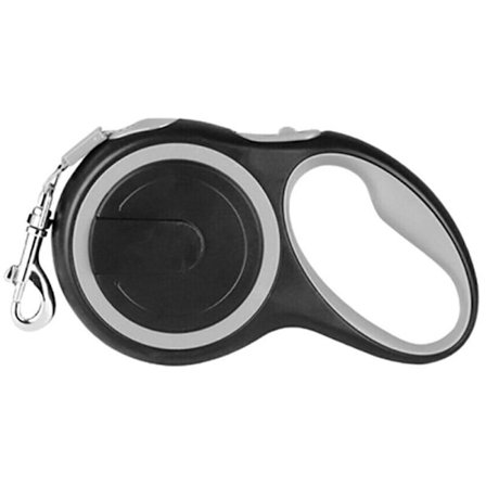Infällbart hundkoppel, halkfritt handtag, anti-trassel, 5 meter, ABS/Nylon-material, Grå