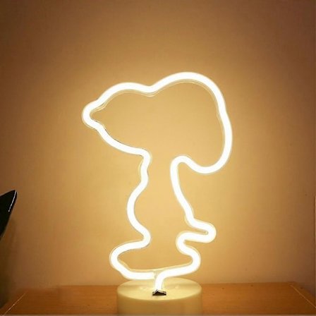 Snoopy Neon-valot Lämmin LED Neon Taide Koristeellinen Pöytävalaisin Lastenhuoneen Syntymäpäiväjuhlat Valo (valkoinen)