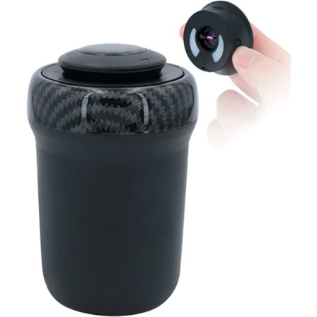 Kolfiber - Bilaskkopp med tändare och färgglad LED-andningslampa, tryck för att öppna locket, avtagbar och bärbar