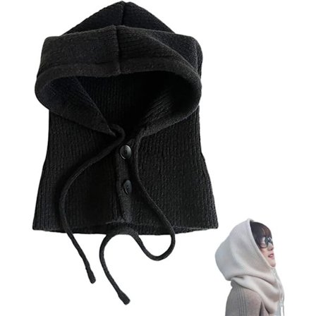 Dame vinterlue kvinnelig strikket hette skjerf Balaclava (Svart)